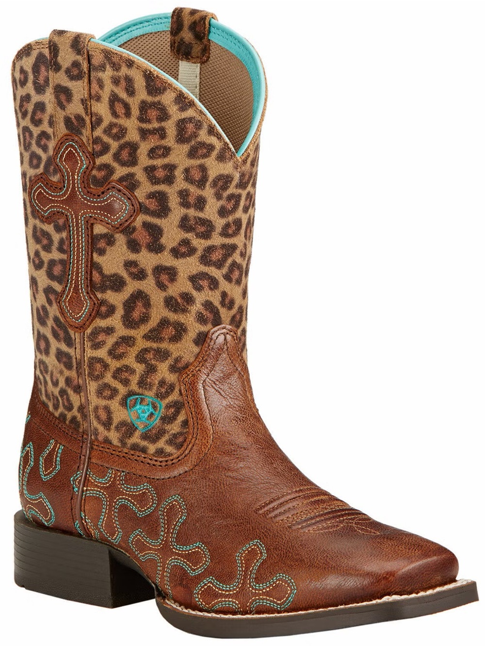 Ariat Crossroads Boots Youth 10 Brown Leopard Leather Square Toe 10017311